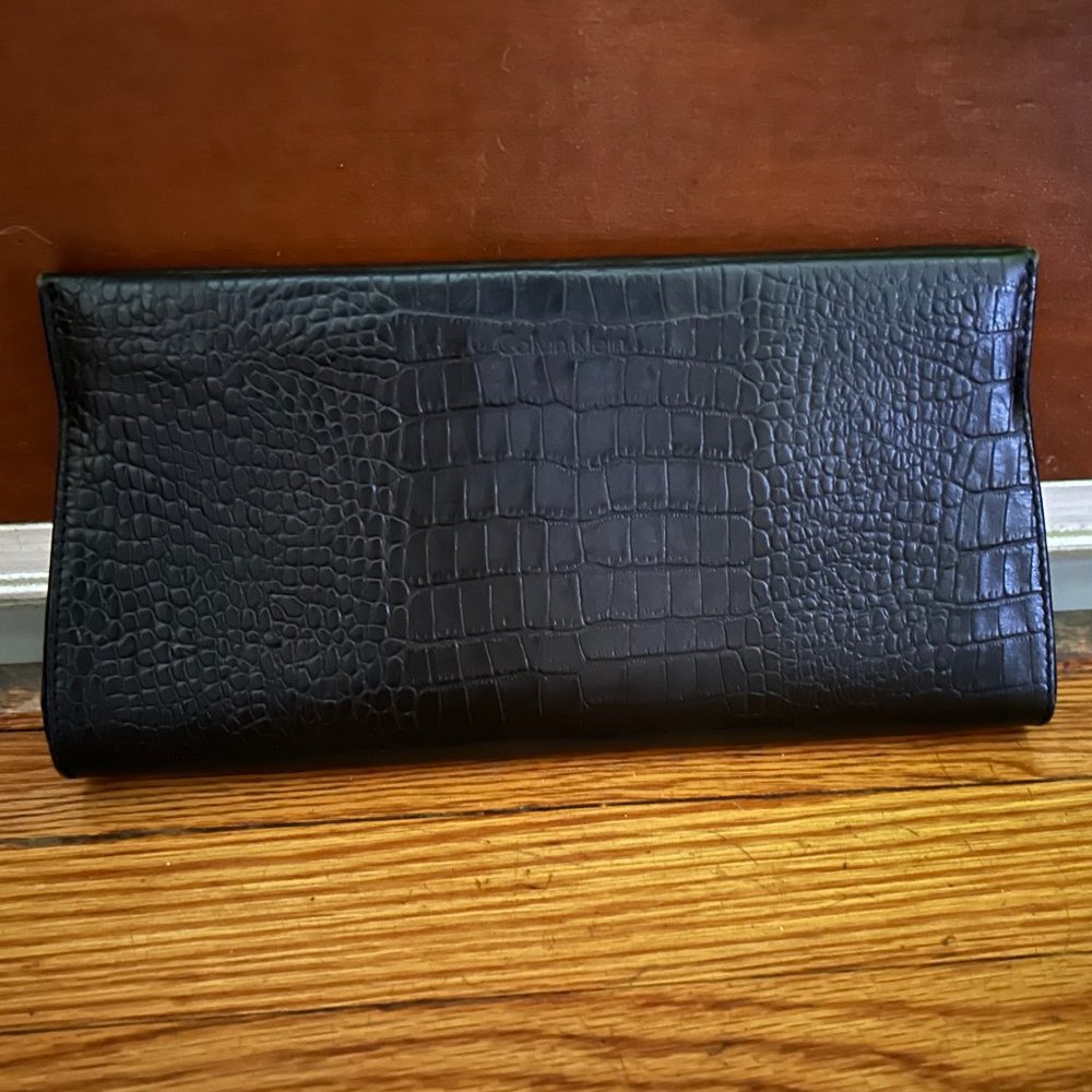 Calvin Klein Black Clutch Purse Handbag Faux Alligator/Crocodile